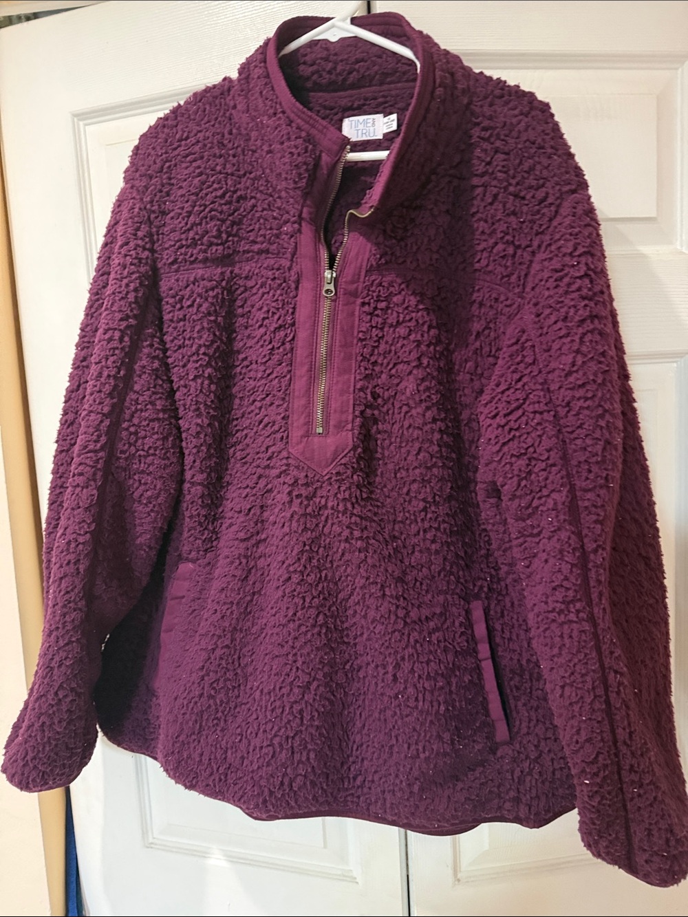 Time and Tru Plush Half-Zip Pullover Sweater - Plum